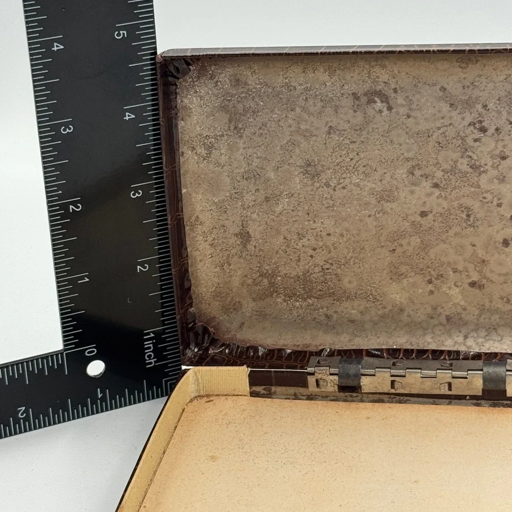 Vintage‎ Croc Style Jewelry Box Small Brown Hinged Case